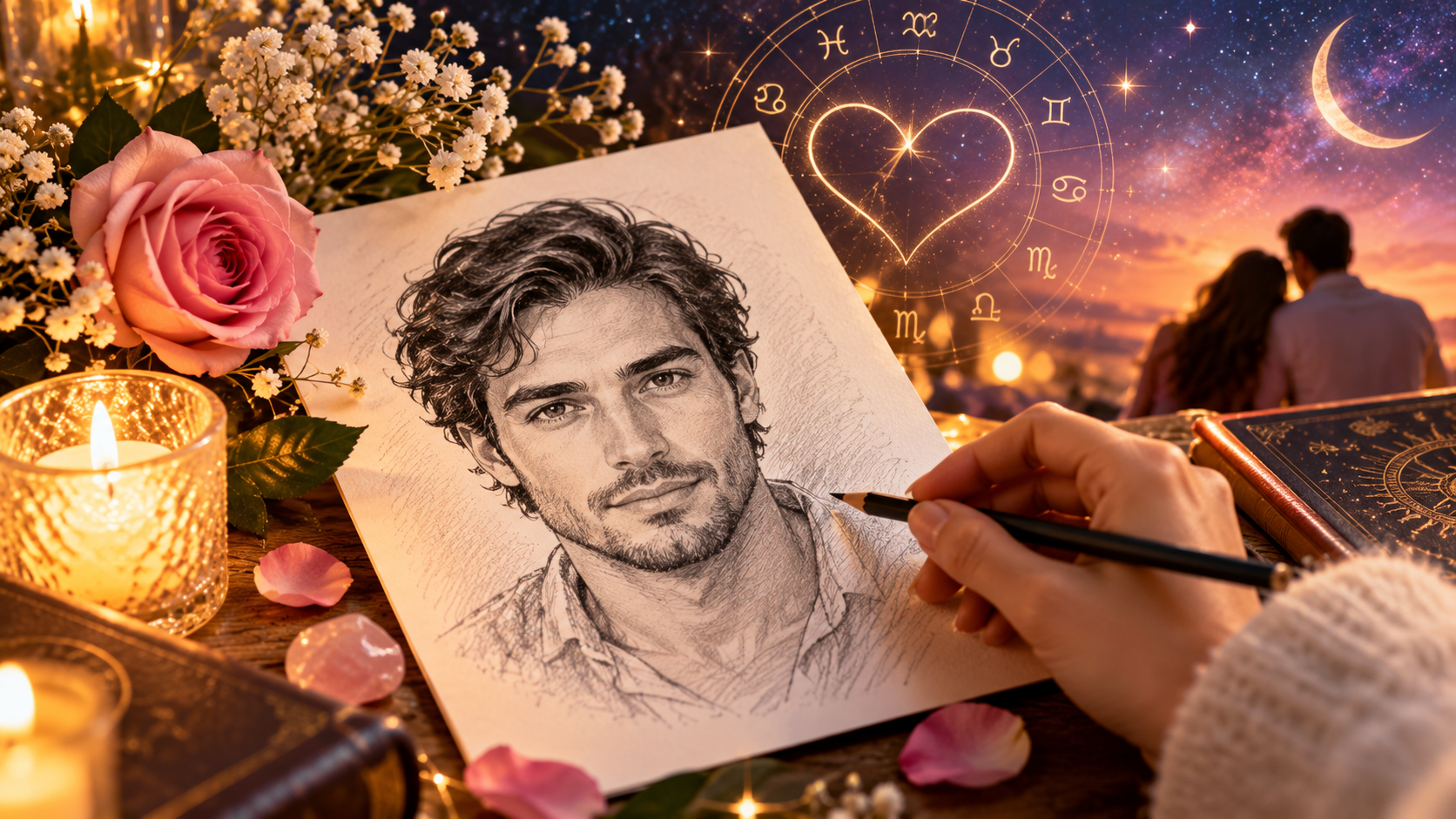 Soulmate sketch illustration with romantic astrology theme