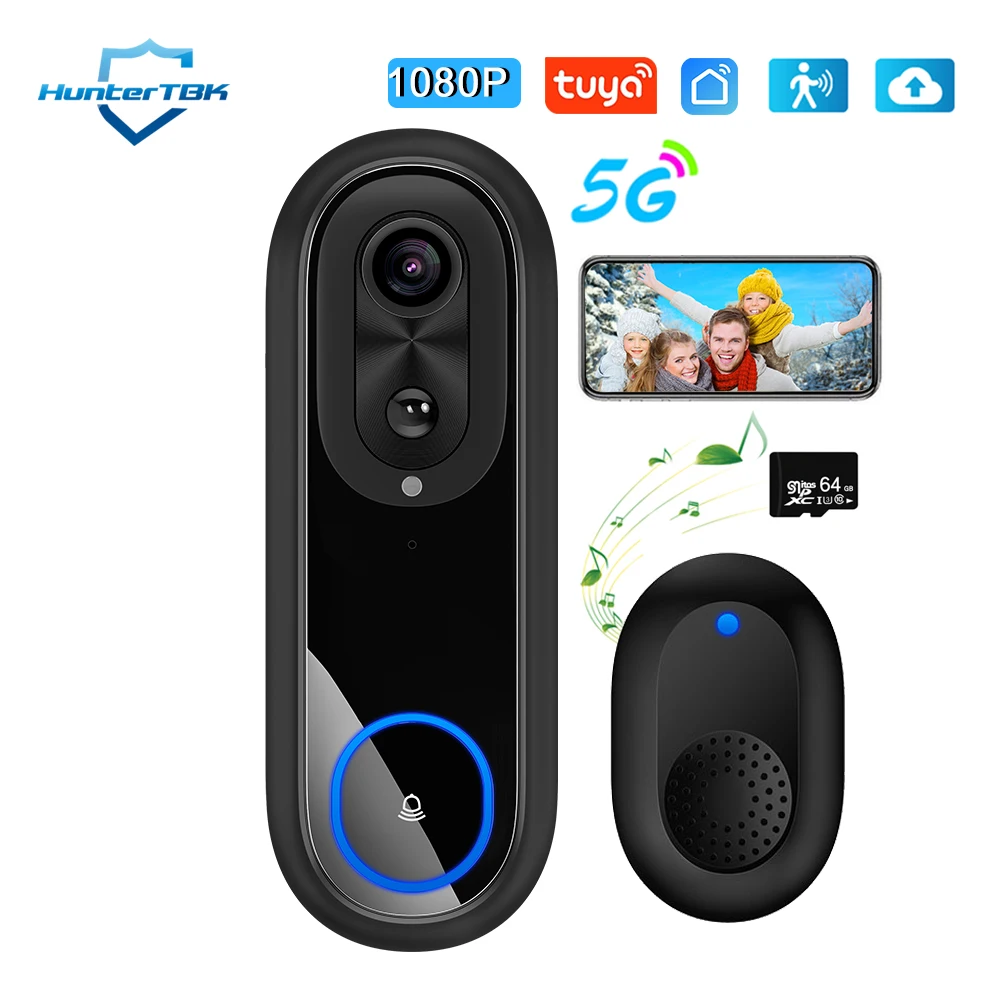 جرس باب بكاميرا وشاشة واي فاي 1 5G 2.4G واي فاي جرس باب يتضمن شاشة عرض فيديو 1080P جرس لاسلكي Tuya APP كاميرا ات