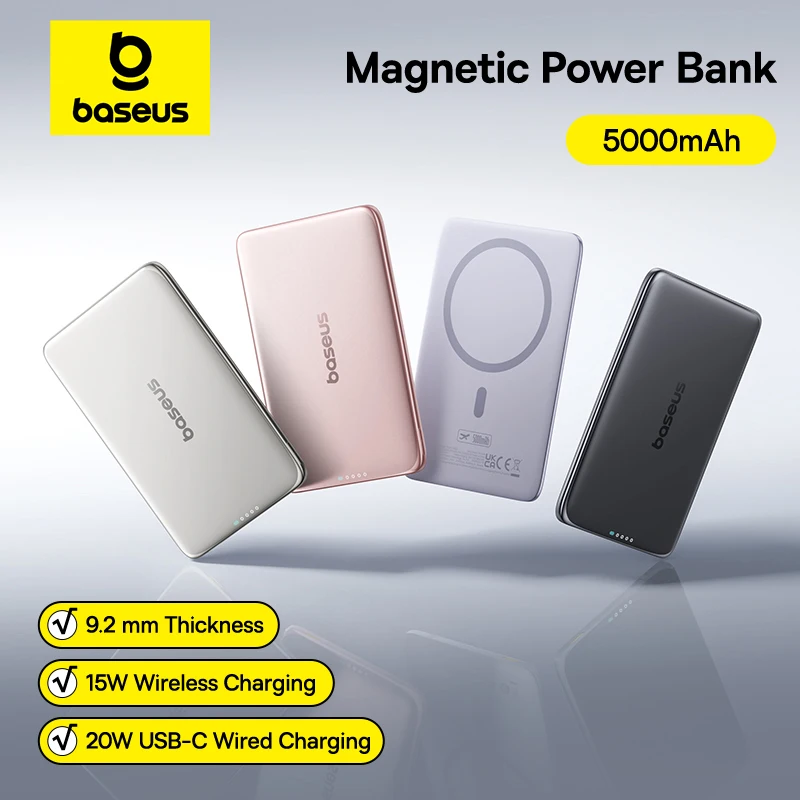 باور بانك مغناطيسي Baseus 5000mAh لاسلكي 1 باور بانك مغناطيسي Baseus 5000mAh لاسلكي
